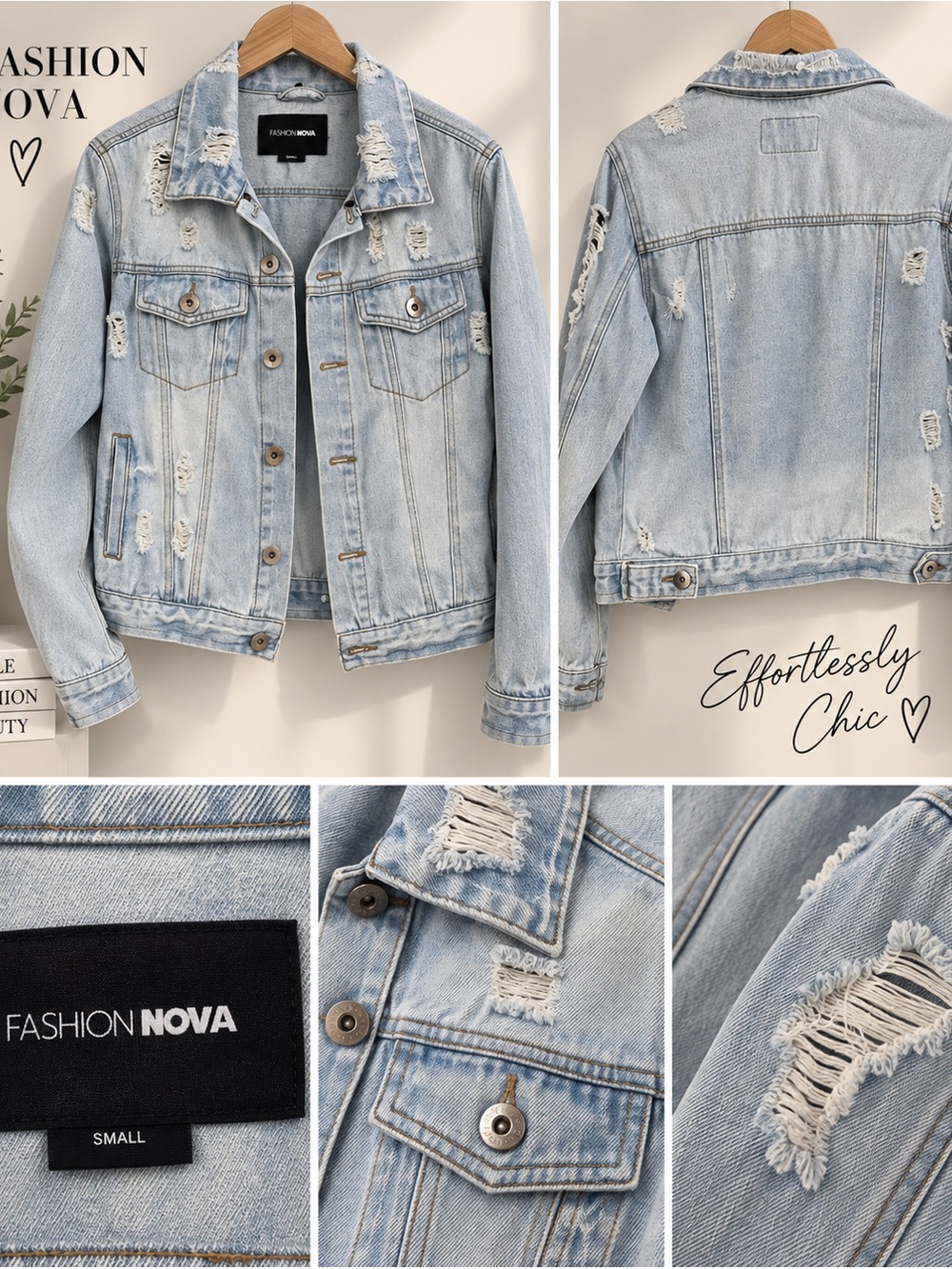 Fashion Nova Distressed Light Wash Denim Jacket